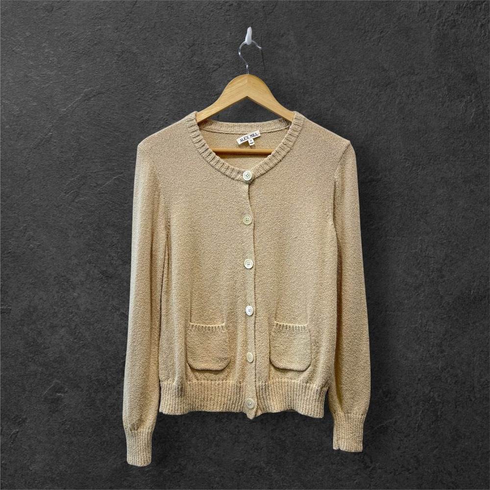 Alex Mill Womens Textured Cotton Blend Cardigan Sweater Beige Size M